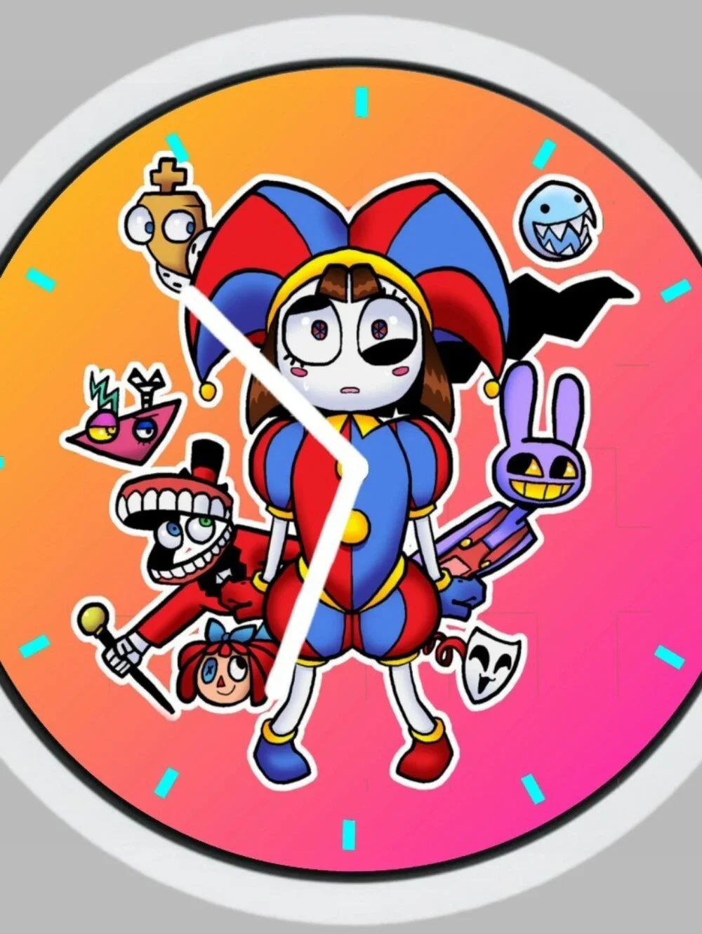 The Amazing Digital Circus Colorful Jester Cartoon Clock Face - Red & Blue Clock
